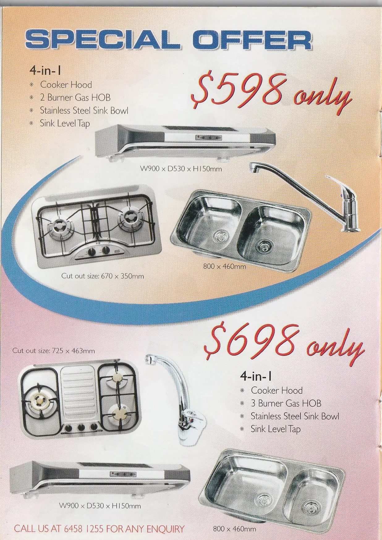 Special offer page for 4-in-1 kitchen packages priced at $598 and $698